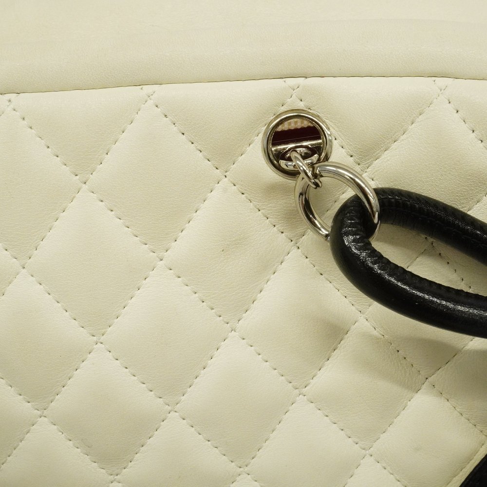 Auth Chanel Shoulder Bag Cambon Line Bowling Bag Lambskin White/Black Silver ... - Picture 6 of 10